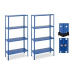 Relaxdays Étagère, Lot de 2, HxLxP: 147,5 x 75,5 x 30,5 cm, 160 kg Maximum, Acier, 4 Niveaux, Rangement, Garage, Bleu