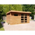 Abri de jardin en bois traité par autoclave avec toit plat - 13 m² - épaisseur 28 mm - CORALIO