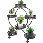 Tagère à Fleurs, Porte Plante Intérieur à Roulettes, Etagère pour Plantes Support des Plante en Métal pour Jardin à 6 Niveaux Noir - Aqrau