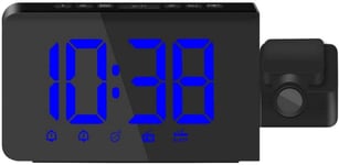 BANNAB Radio-réveil FM Affichage LED Multifonction Projection numérique Charge USB Horloge électronique (Bleue) Horloge Murale