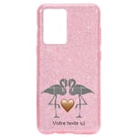 Coque Iphone 12 PRO MAX paillettes rose flamant coeur personnalisee