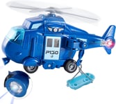 HERSITY Rescue Helicopter Toy Blue Police Plane with Light and Sound Push and Go