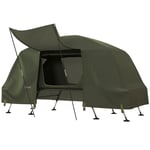 Outsunny lägersäng med tält Campingsäng Upphöjt kupoltält med UV-skydd inklusive bärväska, regnskydd, justerbara ben, grön Oxford 215 x 80 x 125 cm