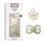 BIBS Supreme Soother 2-Pack, BPA Free Dummy Pacifier, Symmetrical Nipple. Silicone, Size 2 (6-18 Months), Ivory/Sage