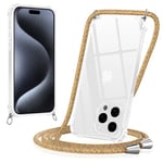 Yoedge Coque pour iPhone 15 Pro avec Cordon 6,1", Transparente Coque Collier Réglable Téléphone Étui Portable Lanyard Housse, Etui avec PC + TPU Bumper Anti-Chute Protection Case, Arc-en-Ciel