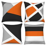 Hnmdmyi Housse de Coussin Orange 45x45 Set de 4, Gris et Noir Moderne Abstrait Rayures Simple Géométrique Décoratif Housse de Coussin en Lin Housse de Coussin pour canapé Jardin extérieur Home Decor