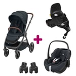 Maxi Cosi Pack poussette duo Oxford + coque Pebble 360 pro Essential Graphite base familyfix