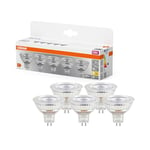 OSRAM LED BASE MR16, pack avantage de 5 lampes basse tension, remplace les ampoules réflecteurs 35W classiques, blanc chaud (2700K), 3.8W, GU5.3, verre mat, non dimmable