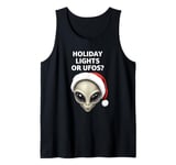 Holiday Lights Or UFOs Grey Alien Head Santa Hat UAP Tank Top