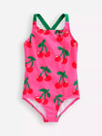 Mini Boden Kids' Cross-Back Printed Swimsuit, Sorbet Pink Cherries