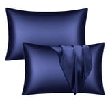 Imperial Rooms Satin Pillowcase 2 Pack – Satin Silk Pillowcases for Hair and Skin, Gifts for Women – Navy Pillow cases with Envelope Closure (50x75 cm)