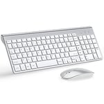 TopMate Ensemble Clavier avec Couvercle et Souris sans Fil Ultra-Mince, 2.4G Silent Compact 2400DPI Pleine Taille, Piles 2 AA et AAA, pour PC/Laptop/Windows/Mac - Argent Blanc