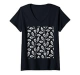 Womens Climbing Vine Leaves White Cut Out V-Neck T-Shirt