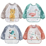 4-pack Vattentäta Ärm Bibs Baby Bibs Barn Bibs Med Förvaringsfickor 1-4 År Gamla