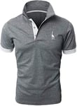 LIUPMWE Homme Mode Polo Manches Courte Casual Polo Coton Tennis Golf Basic T-Shirt Slim Fit Broderie Tops S-XXL,Gris 1,XXXL