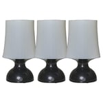 MiniSun Set of 3 Wireless Outdoor Garden Portable Battery Operated LED Black Touch Table Lamps with a White Ribbed Tapered Shade