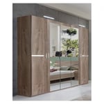 Armoire 5 portes 3 miroirs CARAMELLA 225 cm chêne châtaigne