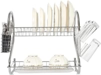 2 Tiers Kitchen Dish Plate Bowl Cup Drying Rack Drainer Holder Organizer - WHITE