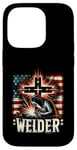 Coque pour iPhone 14 Pro Soudeur Drapeau Américain Soudage Foi Croix Chrétienne Soudure