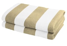 Fleuresse 2926 Terry FB. 37 Lot de 2 Serviettes de Bain rayées Blanc/Beige 70 x 140 cm