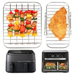 BYKITCHEN Accessoires de friteuse à air chaud pour Philips Dual Basket 3000, 9L/Tefal 5,2/3,1 l, Easy Fry, 2 supports de friteuse à air avec 5 brochettes, accessoires Air Fryer pour Tefal