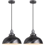 Suspension Luminaire Industrielle Vintage Rétro E27 29cm Plafonnier Lustre Abat-jour Métal Argent Gris 2PCS