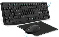 Advance | Elite Wireless Combo | Ensemble Clavier Souris Sans Fil +Tapis | Kit Bureautique Pour Pc/Portable | Clavier Ergonomique | Souris Optique 1600 Dpi Et Molette Silencieuse | Tapis Antidérapant