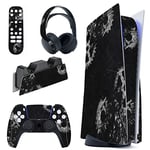 PlayVital Gears & Scratches Full Set Skin Decal for PS5 Console Disc Edition, Sticker Vinyl Decal Cover for PS5 Controller & Charging Station & Headset & Media Remote