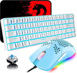 Clavier Mécanique Et Souris Filaire Gamer, 68 Touches Switch Bleu 60% Backlit Bleu Glacier Keyboard Blanc, Mouse Vert Programmable Légère En Nid D'Abeille 6400Dpi, Compatible Avec Windows Mac Ps4