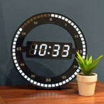 Start - Horloge de table numérique led silencieuse - Horloge murale électronique noire - Horloge de bureau ronde - Pour chambre à coucher, salon et