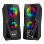 PC Speakers, RGB Gaming Speakers for PC Desktop 10W Computer Speakers 2.0 USB Powered Enhanced Stereo Colorful LED Light for Monitor Laptop Tablet Smartphone