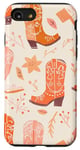 Coque pour iPhone SE (2020) / 7 / 8 Modèle de bottes de cowboy pêche et orange cowgirl esthétique