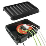 DRiBOX boîte de connexion électrique extérieure étanche IP55 - Boîtier pour cordon d'alimentation pour lumières de Noël, minuteries, rallonges, câbles, bobines (Noir, Grande)