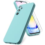 Vansdon Coque Compatible avec Samsung Galaxy A25 5G, 2 Film de Protection en Verre trempé, Housse Souple en TPU en Silicone Liquide, Housse en Caoutchouc Antichoc - Bleu Clair