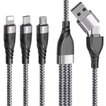 Câble Chargeur Multi Embout, 5 En 1 Câble Multi Usb A/C [1.2M] Câble Multi Chargeur De Chargement Charge Rapide Avec Ip Micro Usb Type C Connecteur Pour Phone 15/14/13/12/11/Xs,Samsung Galaxy,Huawei