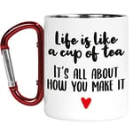 Tongue in Peach Carabiner Mug | Camper Cup | Thermal Mugs | Life is Like A Cup of Tea It's All About How You Make It |Nature Lover Outdoors Walking |CMBH135