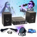 Pack KARAOKE-STAR2MKII Enfant - Bluetooth USB SD 100W 2 Enceintes 2 Micros 1 Ampli - Projecteur PAR LEDS RGB - Cadeau Soirée