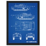 M1 Abrams American Main Battle Tank Blueprint Plan Artwork Framed Wall Art Print A4