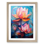 Lotus Flower Cubism No.2 Framed Wall Art Print, Ready to Hang Picture for Living Room Bedroom Home Office, Oak A2 (48 x 66 cm)