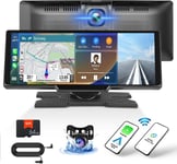 Ecran Carplay Voiture sans Fil Apple Carplay Android Auto avec 4K Dash Cam,9,3"" écran Tactile Carplay Voiture avec Bluetooth Airplay GPS Transmetteur FM AUX+Carte 64G TF+Caméra de Recul