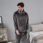 Pyjama Homme Hiver，Polaire Pyjama Übergröße Lose Braune Pyjamas Männlich 2 Stück Anzug Dick Plus Flanell Homewear Lässige Winterkleidung Mit Kapuze, M (50,70 Kg)