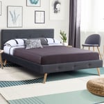 Lit double scandinave oslo avec tête de lit et sommier 140 x 190 cm tissu gris anthracite