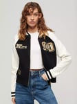 Superdry College Graphic Jersey Bomber Jacket, Black/Off White