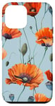 Coque pour iPhone 12 mini Motif coquelicot orange sur fond bleu clair