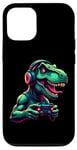 Coque pour iPhone 12/12 Pro Gaming Dinosaurs- Le T-rex joue aux jeux vidéo