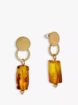 Be-Jewelled Hand-Cut Baltic Amber Drop Earrings, Gold/Cognac