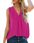 Aokosor Tops for Women Vests Ladies Summer Tops V Neck Sleeveless Loose Chiffon Tank Hot Pink Size 22-24