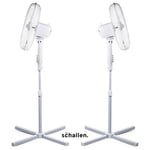 2 x Schallen White 16" Electric Oscillating Floor Standing Tall Pedestal Air Fan