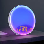 Groofoo - Réveil Lumineux,Radio Réveil Simulateur d'Aube et Crépuscule Lampe de Chevet 20 Niveaux Luminosité 6 Couleurs 4 Lumières d'Effet 7 Sons