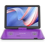 BOIFUN 17.5'' Portable DVD Player with 15.6" Large HD Swivel Screen, 6 Hours Rechargeable Battery, Support USB/SD Card/Sync TV and Multiple Disc Formats DVD Player, High Volume Speaker, Purple